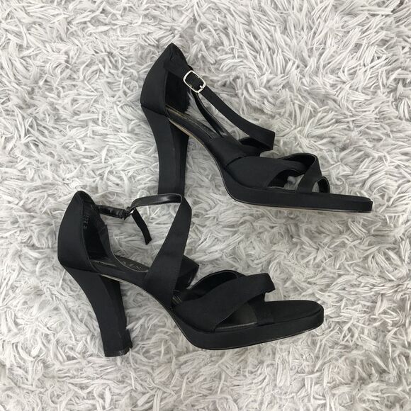 SAM & LIBBY SANDAL HEELS Carla Satin Black Straps 6.5 M - Picture 4 of 8